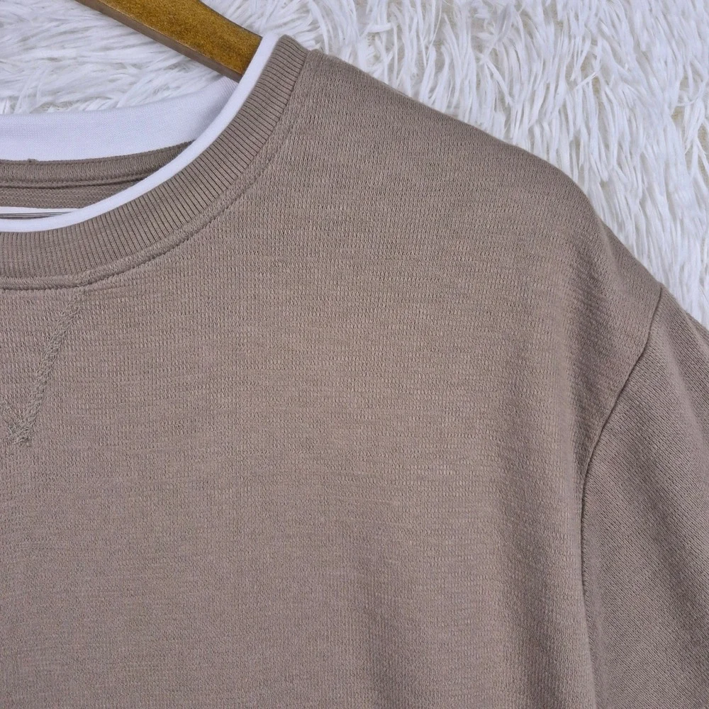 Public Supply NYC Men XL Relaxed Layered Neck T-Shirt Tan Brown Neutral